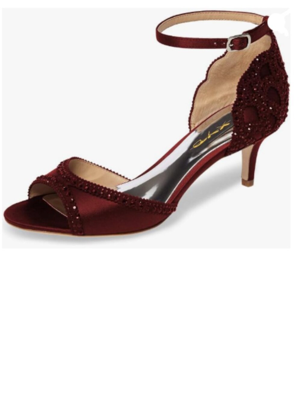 XYD Wine Sandal Peep Toe, D'Orsay Kitten Heels, Rhinestone Ankle Strap Shoes